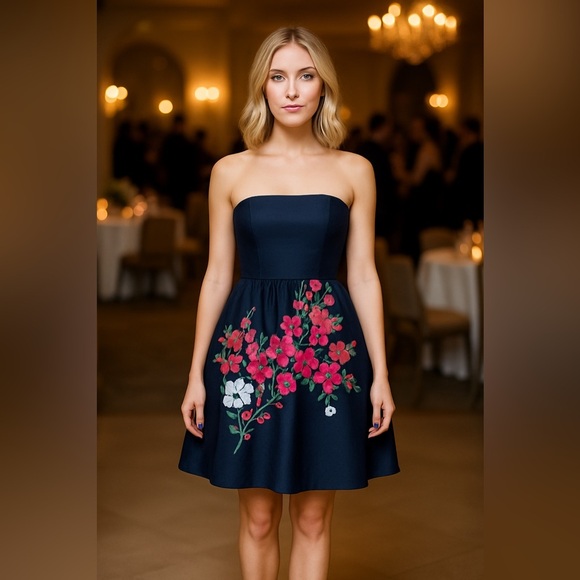 Lilly Pulitzer Bright Navy Cherry Mine Lottie Strapless Mini Dress in 6 - Picture 1 of 15